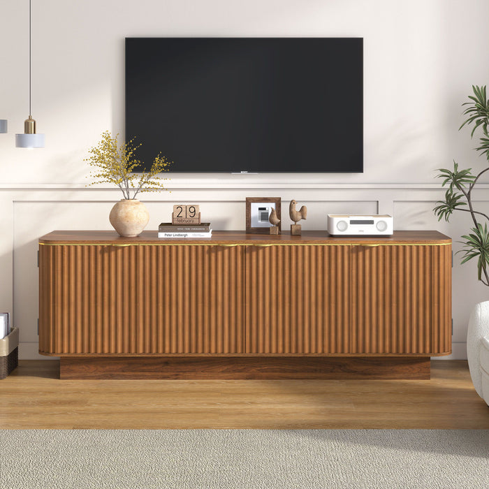 TV Stand, Fluted Media Console With Adjustable Shelves And Cable Holes Hearth and Haven
