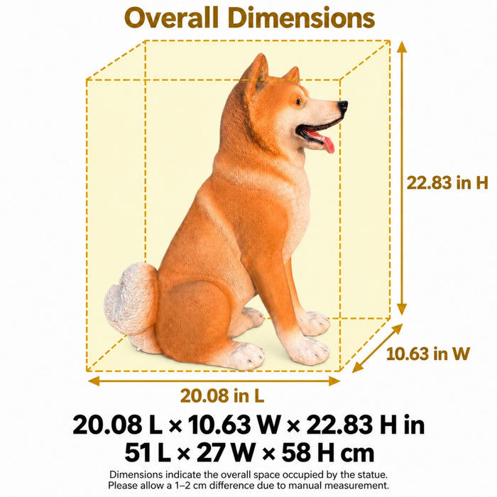 Shiba Inu Dog Statue, Sitting Animal Sculpture For Home Garden - Yellow / White Daily Nest