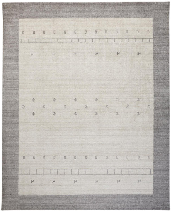 Wool Hand Knotted Stain Resistant Area Rug - Ivory And Gray - 5' X 8'