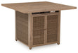 Walton Bridge - 5 Pc. - Square Bar Table W/Fire Pit, 4 Barstools - Driftwood Signature Design by Ashley®