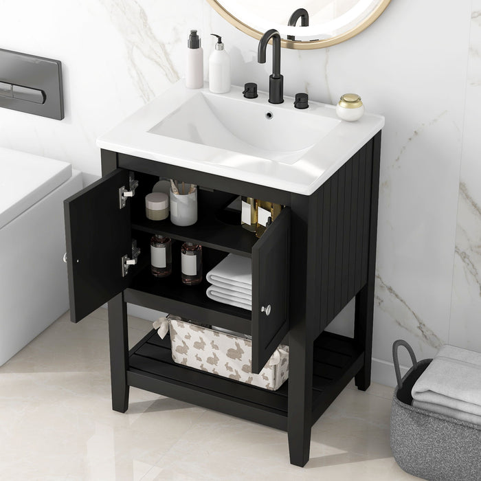 Modern Bathroom Vanity With Sink And Open Shelf Hearth and Haven