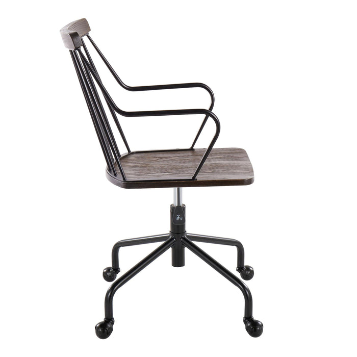 Preston Farmhouse Adjustable Office Chair In Black Metal And Walnut Wood By Lumisource