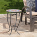 Outdoor Round Side Table With Mosaic Style Top And Curved Iron Legs Noble House