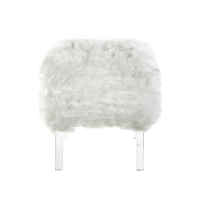 Faux Fur Ottoman - Clear / White