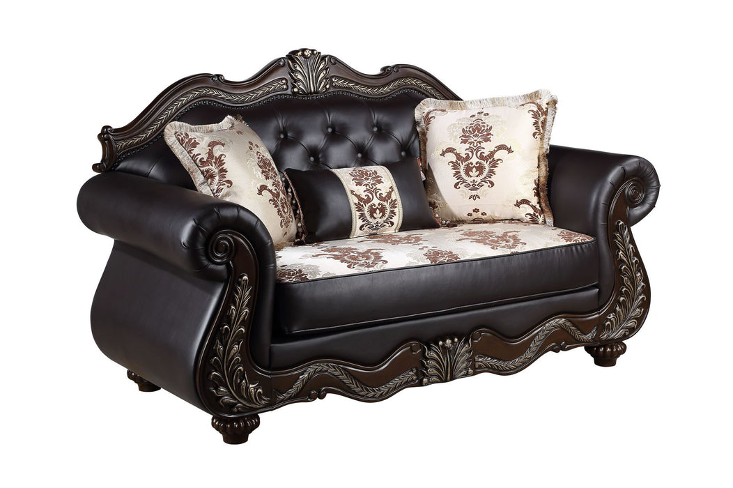 Maximus - Loveseat Frame, Cushion, Arms, Legs & 3 Pillows - Dark Brown