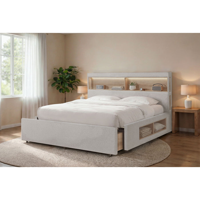 Sacha - Bed With LED And Bookcase Headboard, Built In Siderail Storage Global Furniture USA