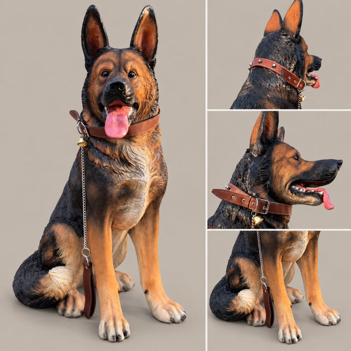 German Shepherd Dog Statue, Sitting Guard Sculpture - Black Brown Daily Nest
