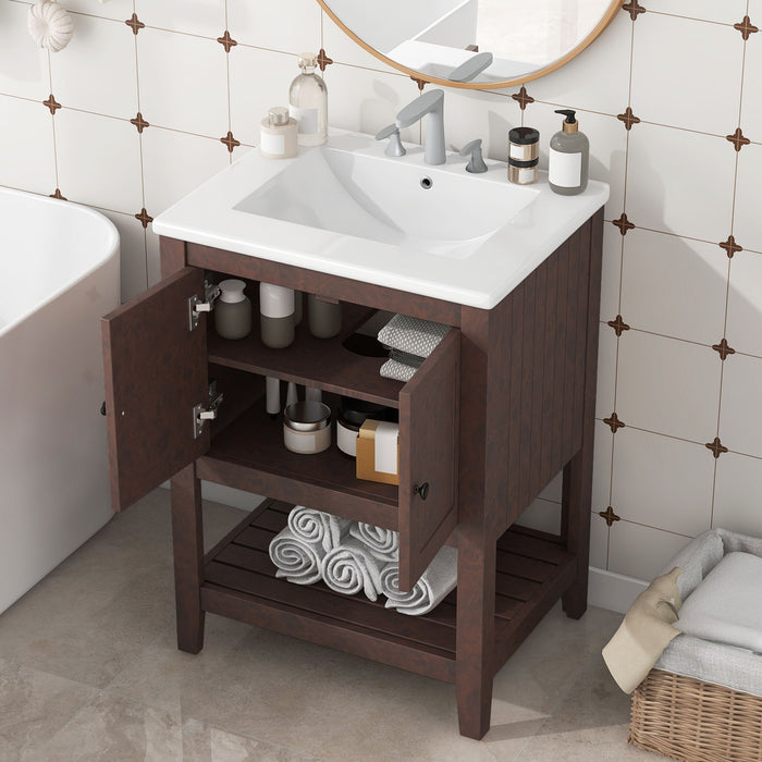 Modern Bathroom Vanity With Sink And Open Shelf Hearth and Haven