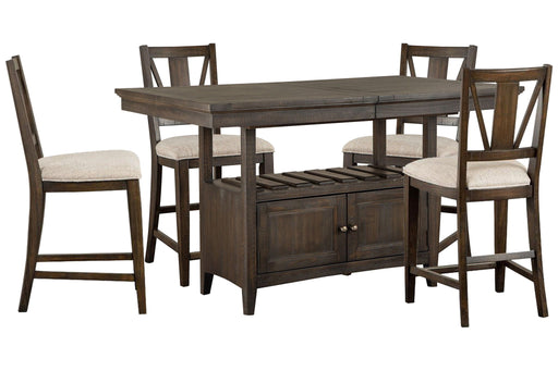 Westley Falls - Extendable Counter Height Dining Table With 4 Counter Chairs - Graphite / Beige Magnussen Furniture