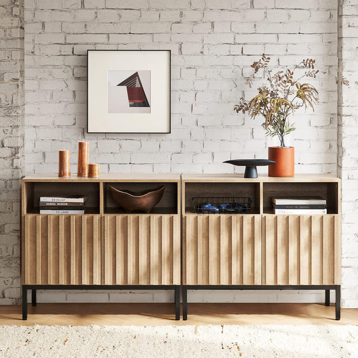 Storage Cabinet, Modern Rustic Industrial Buffet Sideboard, Accent Console Credenza, Fluted Panel Doors