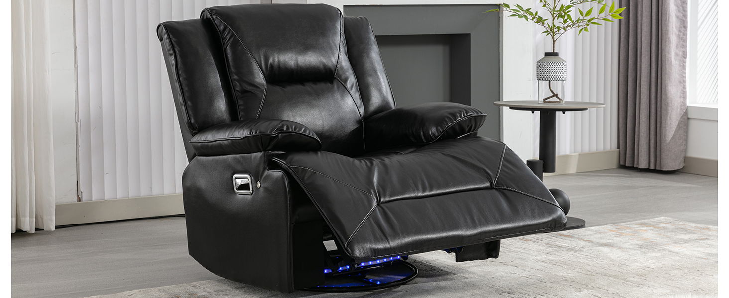 360° Swivel And Rocking Home Theater Recliner Manual Recliner Chair With A LED Light Strip For Living Room, Bedroom, Black