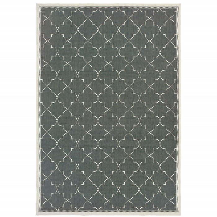 5' X 8' Geometric Stain Resistant Indoor & Outdoor Area Rug - Gray / Ivory