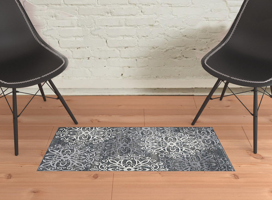 2' x 3' Medallion Power Loom Stain Resistant Area Rug - Slate And Gray