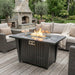 Morden Steel Fire Pit Table With Marble Tile Tabletop, Glass Wind Guard And Lid Patioseek