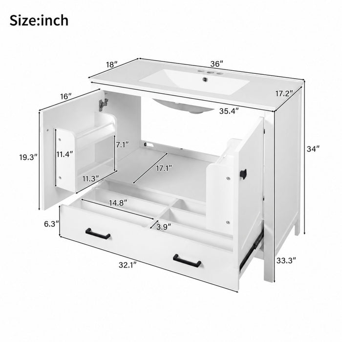 Bathroom Vanity With Sink, Soft Close Doors, Double Shelves & Divided Drawer Hearth and Haven