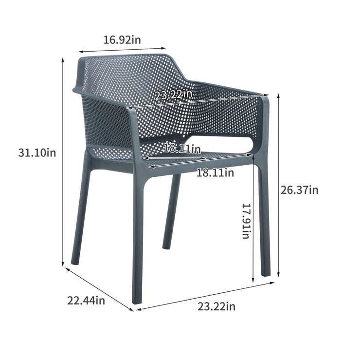 3 Piece Plastic Arm Chair Bistro Grs Premium Ocean Plastic, Charcoal