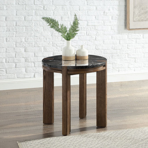 Estella - End Table With Natural Marble Top - Black Top & Walnut ACME