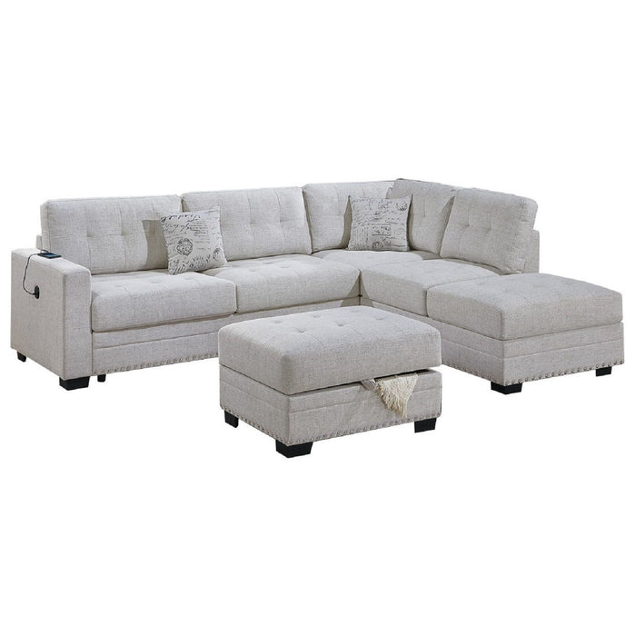 L - Shaped Sectional Sofa Set With Storage Ottoman, Tufted Upholstery Nailhead Trim Home Essentials