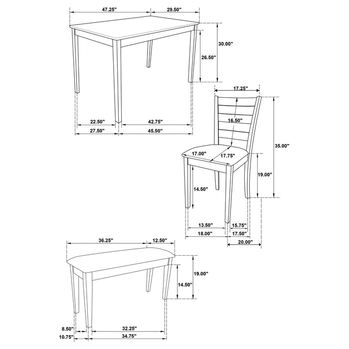 Arvin - 5 Piece Dining Set With Rectangular Table And Bench With Seats - Cappuccino Furniture Max
