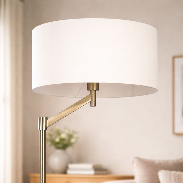 Horizon - Table Lamp With On / Off Switch Curved Base Linen Shade - Brushed Nickel / Silver / White Ashcroft Furniture