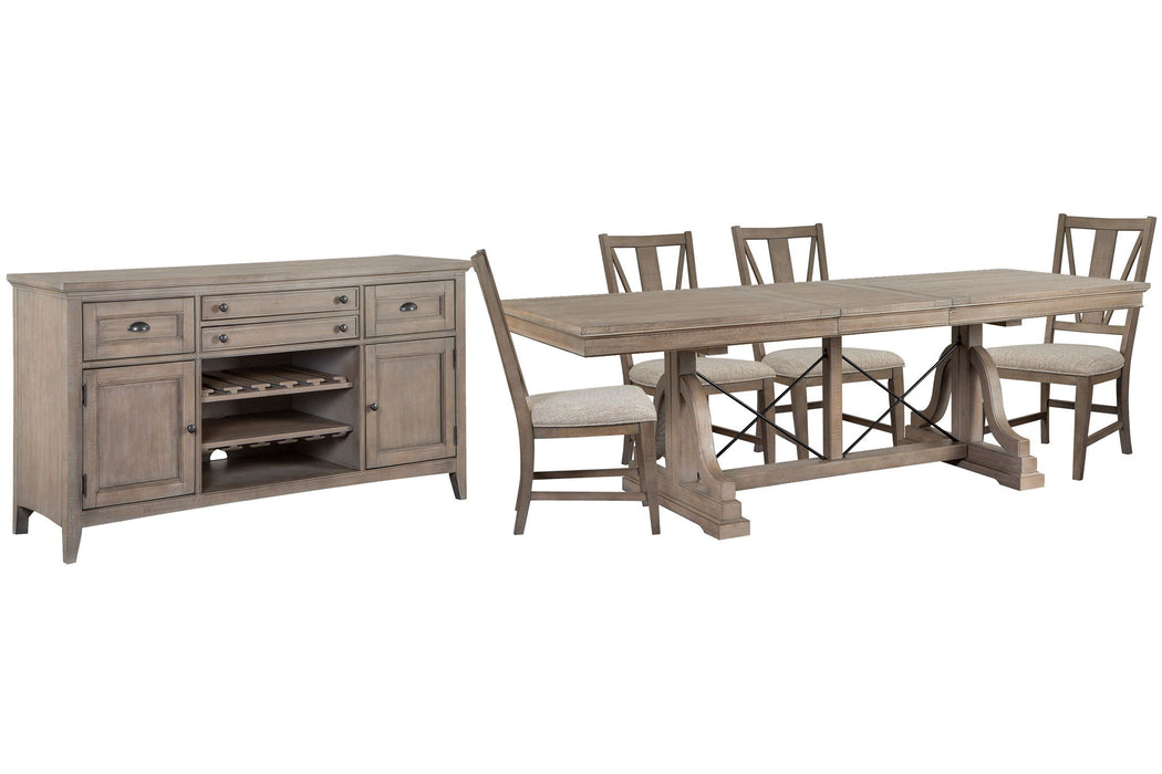 Paxton Place - Extendable Trestle Dining Table Set Magnussen Furniture