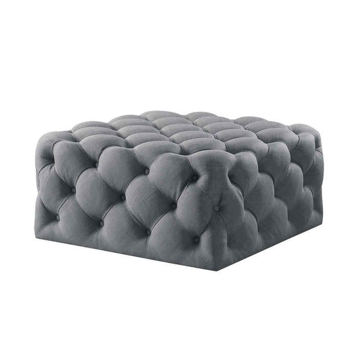 Linen Rolling Tufted Cocktail Ottoman - Light Gray