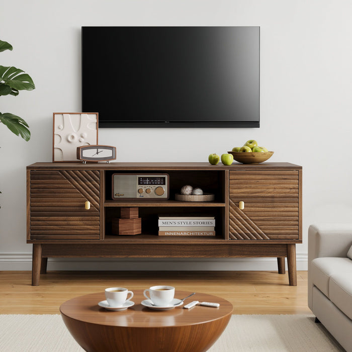 TV Stand, Entertainment Center With Storage, Media Console Table For Living Room - Walnut Home Essentials