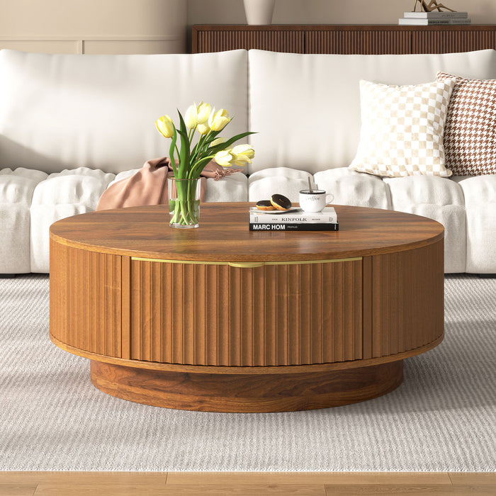 Farmhouse Round Coffee Table With Storage Drawer Hearth and Haven