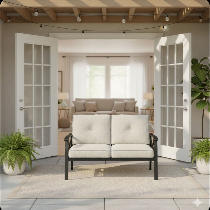 All Weather Loveseat 2 Seats Sofa With Cushions - Light Khaki / Beige Home Essentials