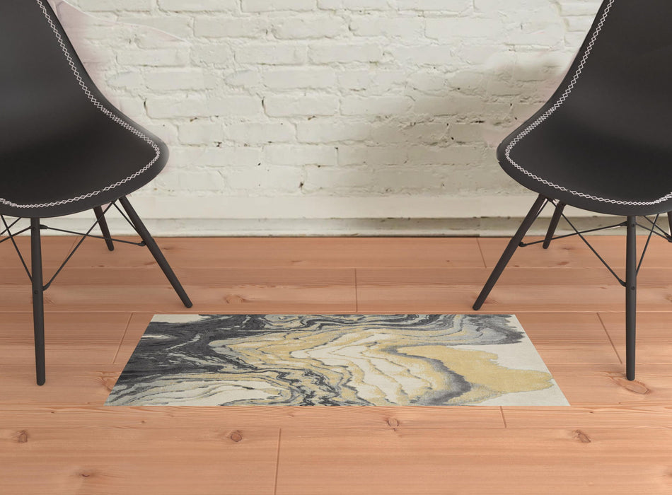 Area Rug - Gray Yellow And Ivory - 2' X 3'