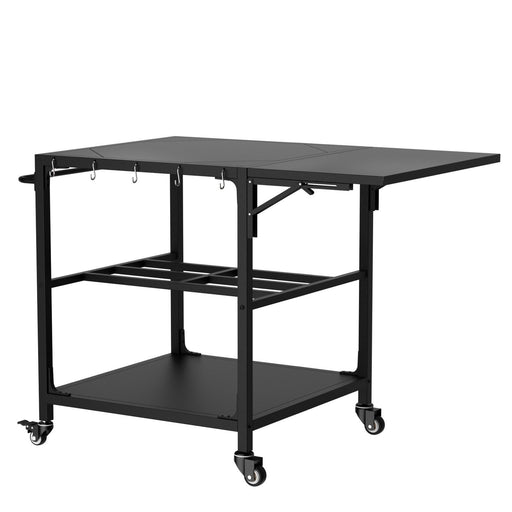 Outdoor Grill Table, Prep Cart With Wheels, Storage Shelf And Hooks - Black Daily Nest