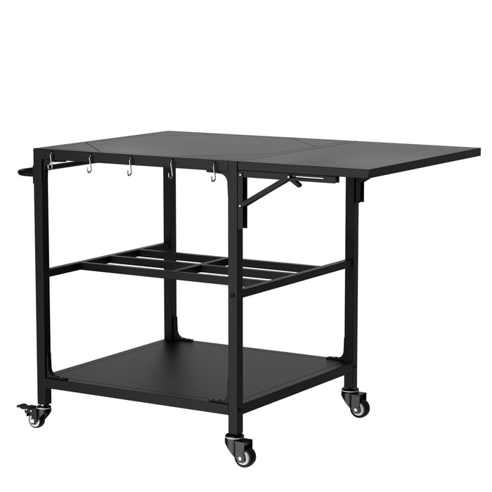 Outdoor Grill Table, Prep Cart With Wheels, Storage Shelf And Hooks - Black Daily Nest