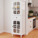 Storage Cabinet, Freestanding Curio Cabinet With Grid Doors & Drawer, Pantry Display Cabinet For Kitchen Home Essentials