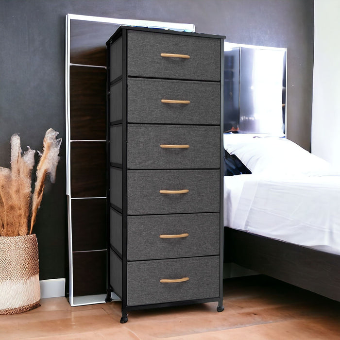 Fabric 6 Drawer Chest - Gray / Black