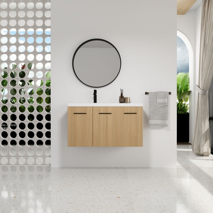 Wall Mounted Floating Bathroom Vanity With Sink, 3 Door Modular Cabinet Home Essentials