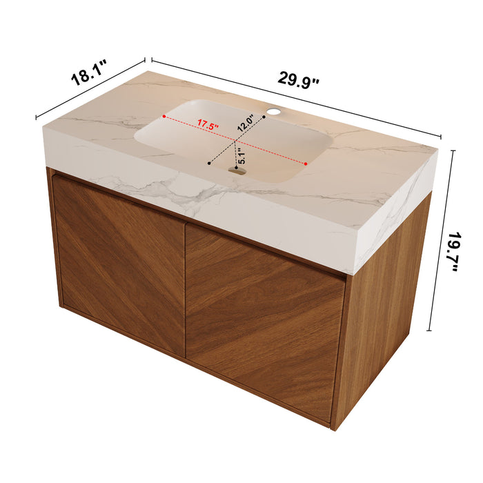 Wall Mounted Bathroom Vanity With Sink, Soft Close - Walnut / White Home Essentials