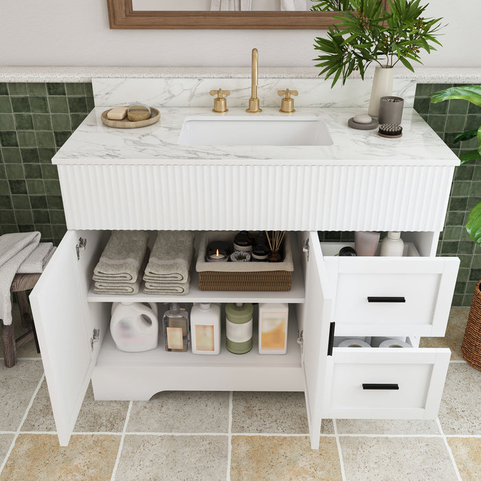 Bathroom Vanity Set, Fluted Cabinet, Soft Close Doors, 3 Faucet Holes, Sink Included - White Home Essentials