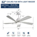 52" Ceiling Fan With Dimmable LED Light, 5 Blades, Reversible DC Motor, Smart Remote Control - White Daily Nest
