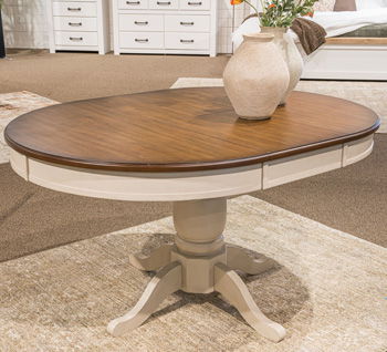 Wirloni - Oval Dining Room Butterfly Extension Table - Antique White / Brown Signature Design by Ashley®