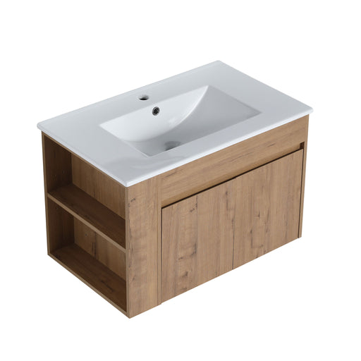 Wall Mounted Bathroom Vanity With Basin And Adjustable Open Shelf Home Essentials