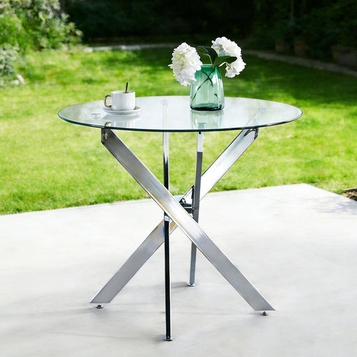 Dining Table With Cross Metal Leg And Tempered Glass, Modern Space Saving Kitchen Table For Living Room Home Essentials
