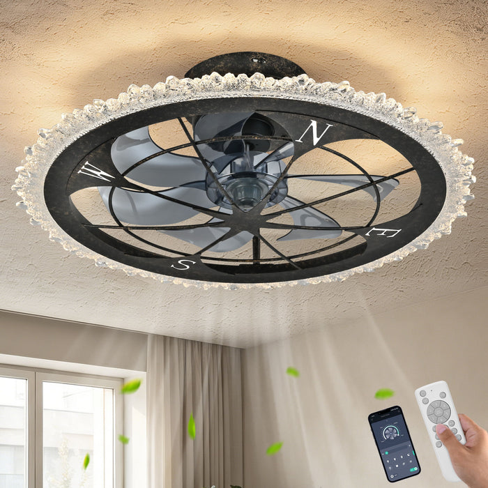Caged Ceiling Fan & Remote Controlled Dimmable LED Lights, Flush Mount Fan, Low Profile Design - Antique Black Daily Nest
