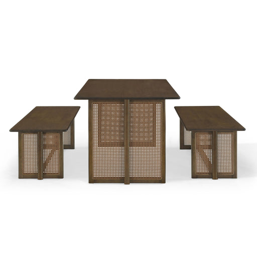 Dining Set, 1 Table & 2 Benches Noble House