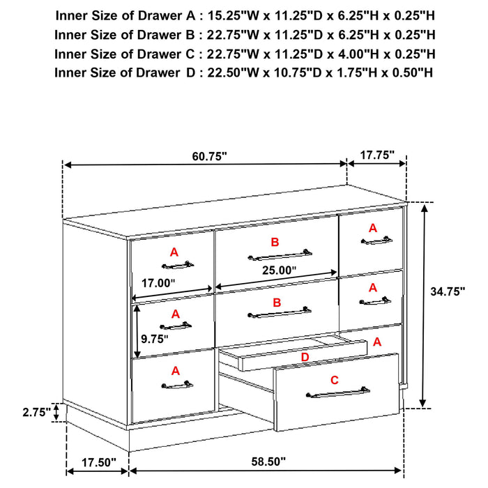 Edmondson - 9 Drawer Dresser With Hidden Jewelry Tray - Natural / Gray Furniture Max