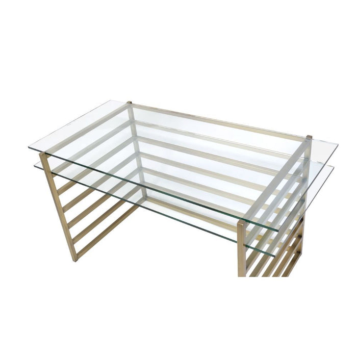 Shona - Writing Desk - Clear Glass Top & Antique Gold ACME