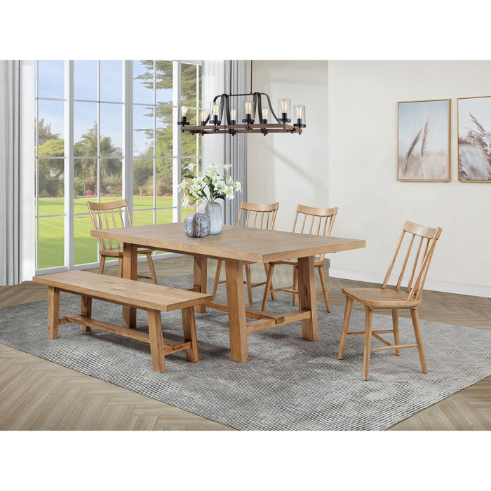 6 Piece Extension Leaf Dining Set With Expandable Table, Spindle Back Chairs And Bench - Natural Furniture Max