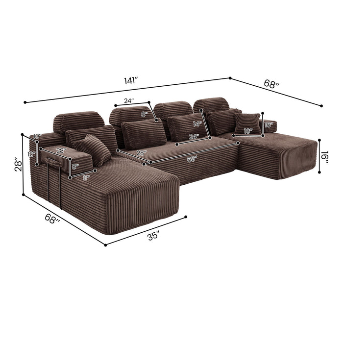 Sectional Sleeper Sofa & Storage Pockets, Modular Couch With Throw Pillows For Living Room Home Essentials