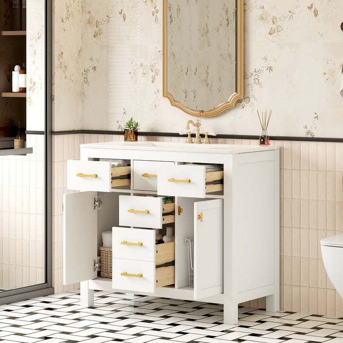 Bathroom Vanity With Sink, Cabinet With 4 Drawers & 2 Soft Close Doors, Rectangular Storage Unit For Bathroom Hearth and Haven