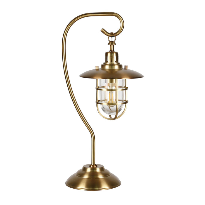 Metal Arched Table Lamp With Brass Cage Shade - Antiqued Brass