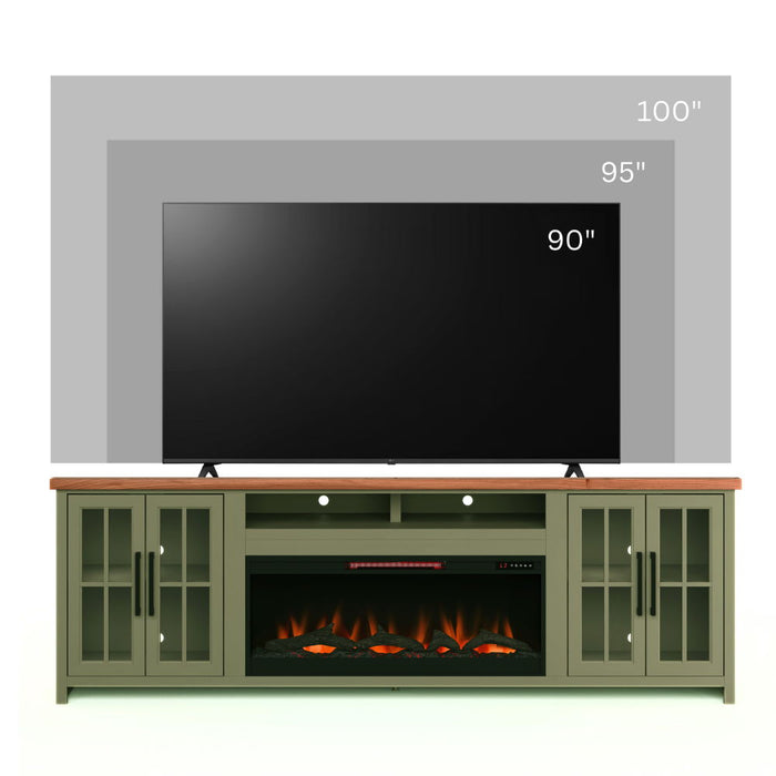 97" Fireplace TV Stand Console For TVs Up To 100" - Sage Green And Fruitwood Finish Home Essentials